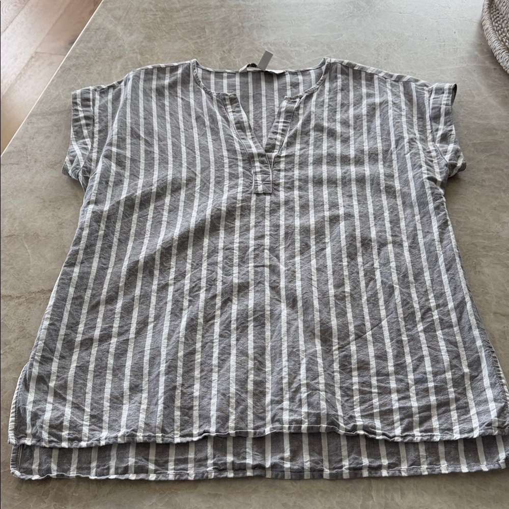 Ellen Tracy Striped Top Linen Cotton Blend Size Small Coastal Beach Casual
